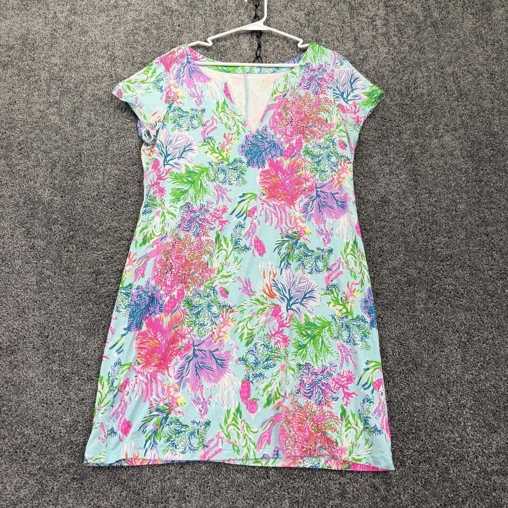 Lilly Pulitzer Dress Womens XL Multicolor Floral V Neck T Shirt Shift Casual